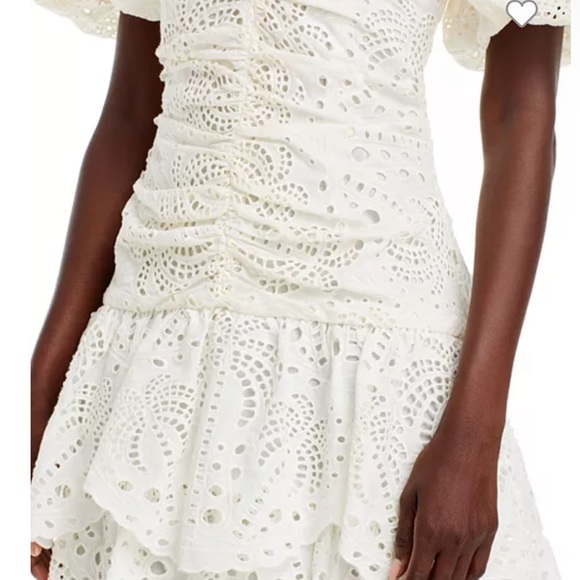 NEW FARM RIO White Cotton Eyelet Puff Sleeve Midi Dress Small - Picture 6 of 6